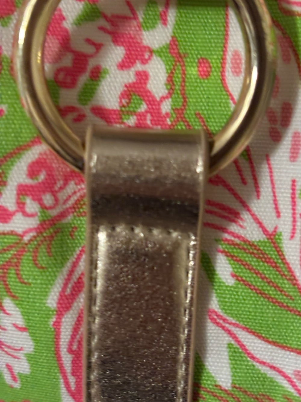 Lilly Pulitzer Pink and Green Floral Canvas Tote with Gold Trim EUC - Picture 3 of 8